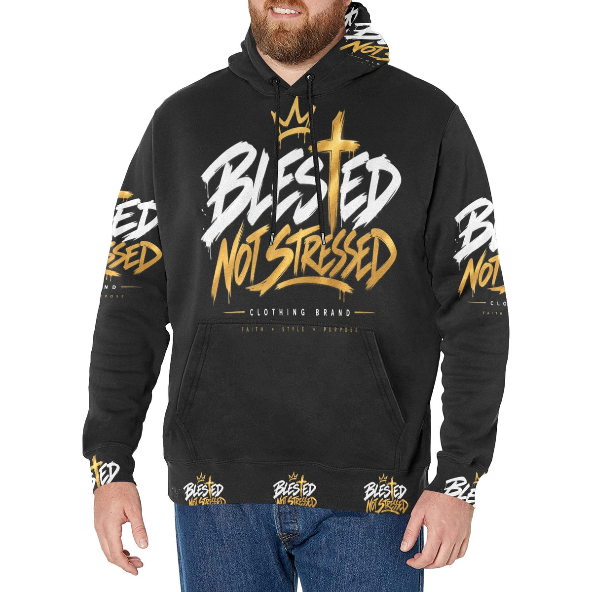 Blessed Not Stressed Men's Fleece Pullover Hoodie