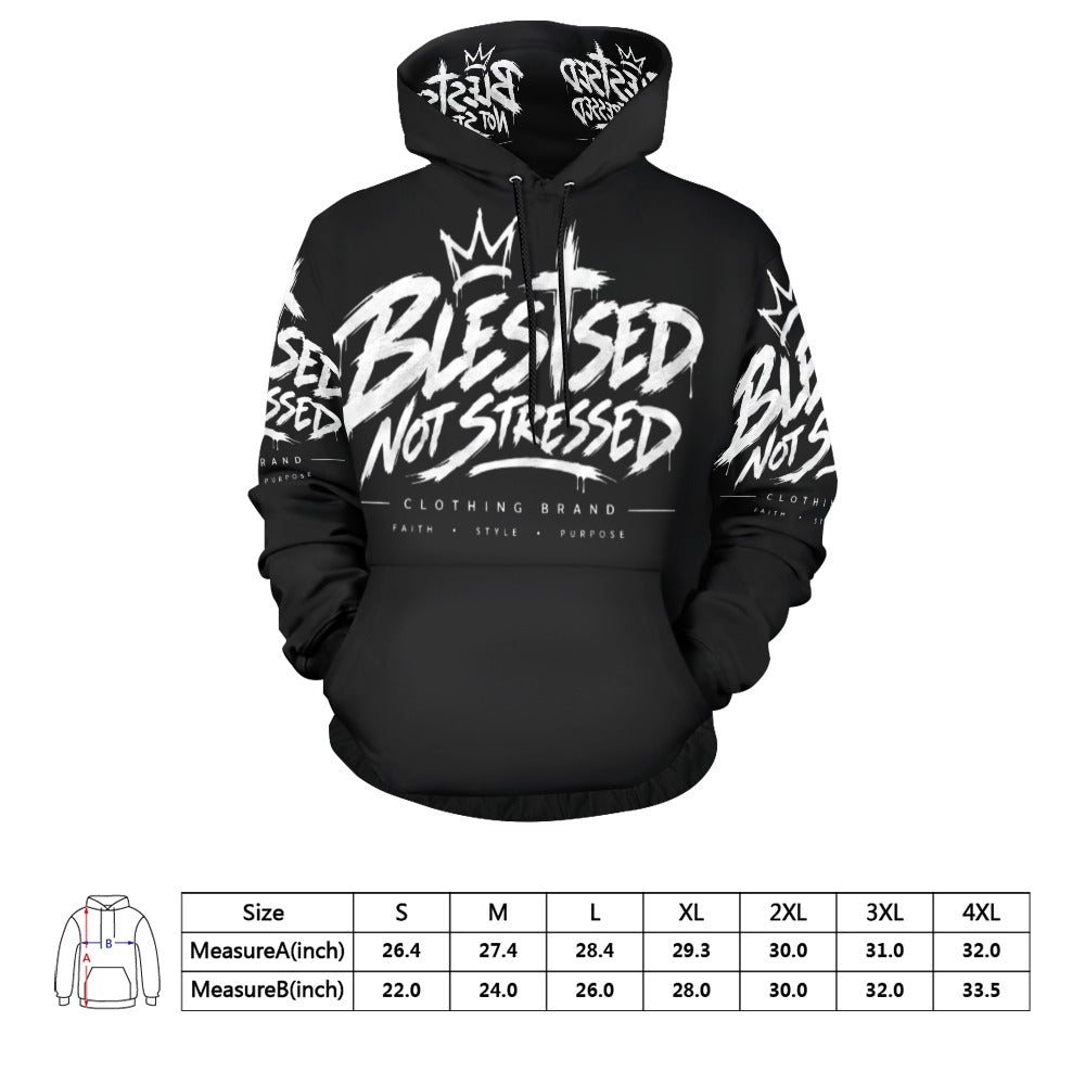 Blessed Not Stressed Men's All-Over Print Pullover Hoodie