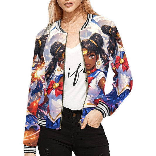 Women's black anime Horizontal Stripes Jacket (Model H21)