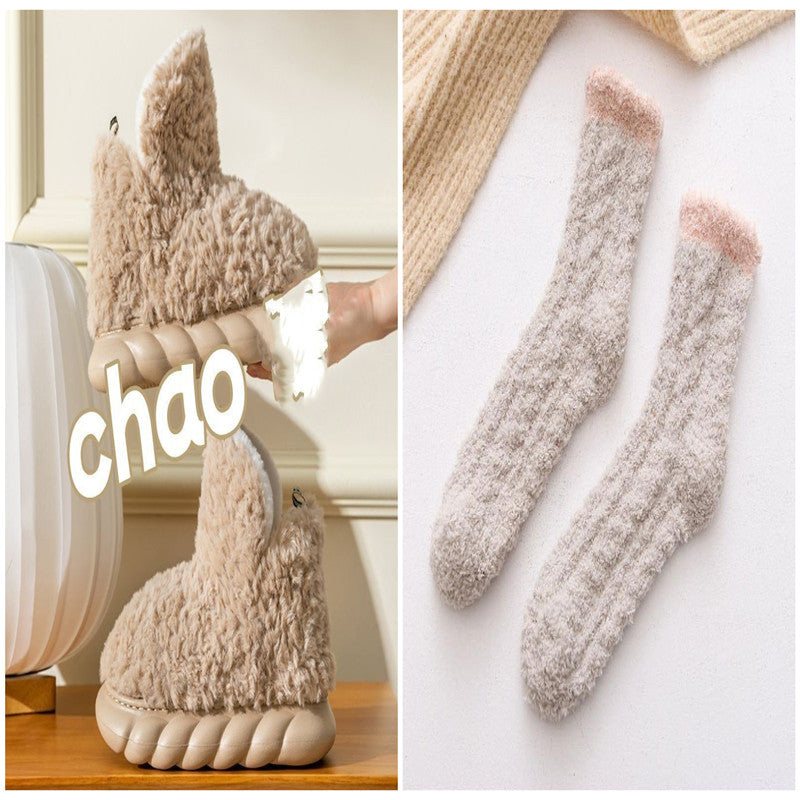 Heeled Waterproof Indoor And Outdoor Cute Cotton Slippers