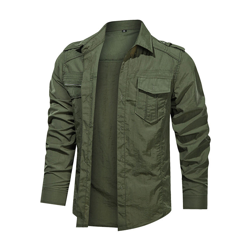 Men Shirt Outwear Military Thin Long Sleeve Shirts Quick-dry Solid Casual Fit Men Shirt