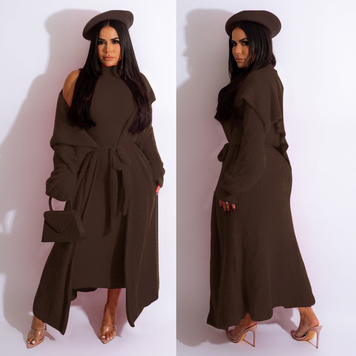 Autumn and winter cardigan velvet two-piece dress
