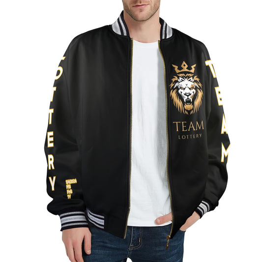 New TEAM LOTTERY LION KING Men's Striped Trim Bomber Jacket