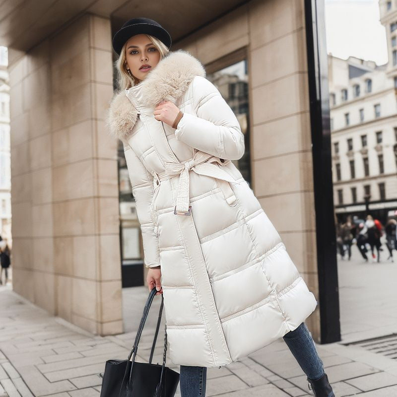Women's Winter Slim Long Jacket With Fur Hood