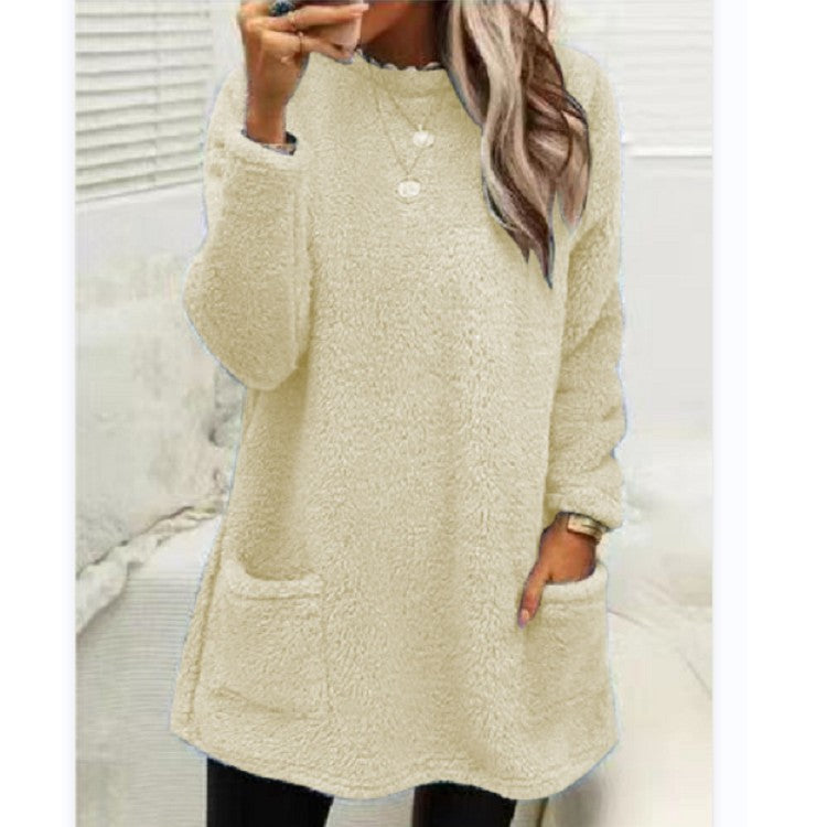 Women's Fleece Pullover Long Sweater With Pockets Winter Warm Casual Long Sleeve sweater