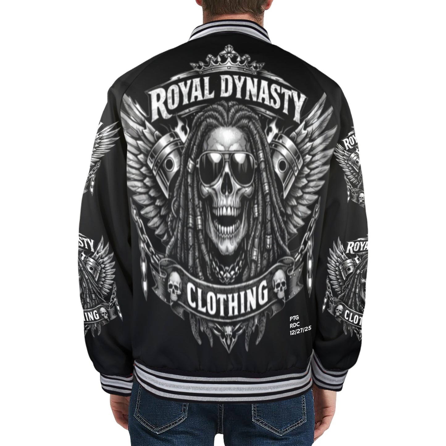 ROYAL DYNASTY SKULL New Men's Striped Trim Bomber Jacket