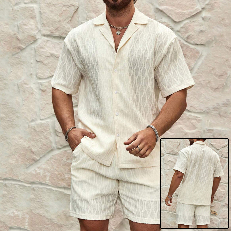 Men's Two Pieces Lapel Button Shirt & Shorts set