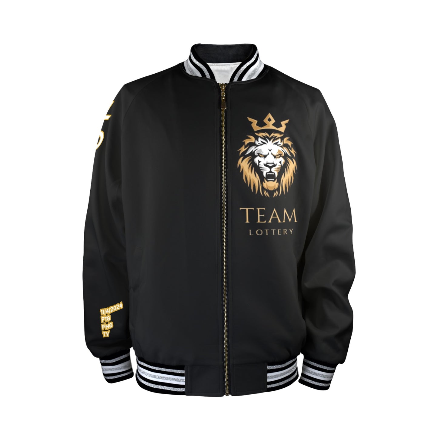 New TEAM LOTTERY LION KING Men's Striped Trim Bomber Jacket