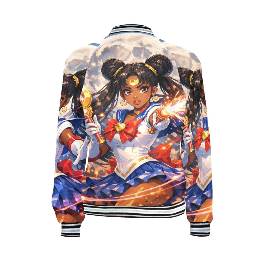 Women's black anime Horizontal Stripes Jacket (Model H21)