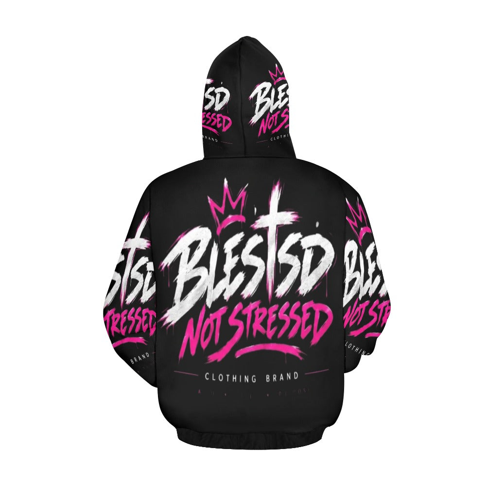 Blessed Not Stressed Women's All-Over Print Pullover Hoodie