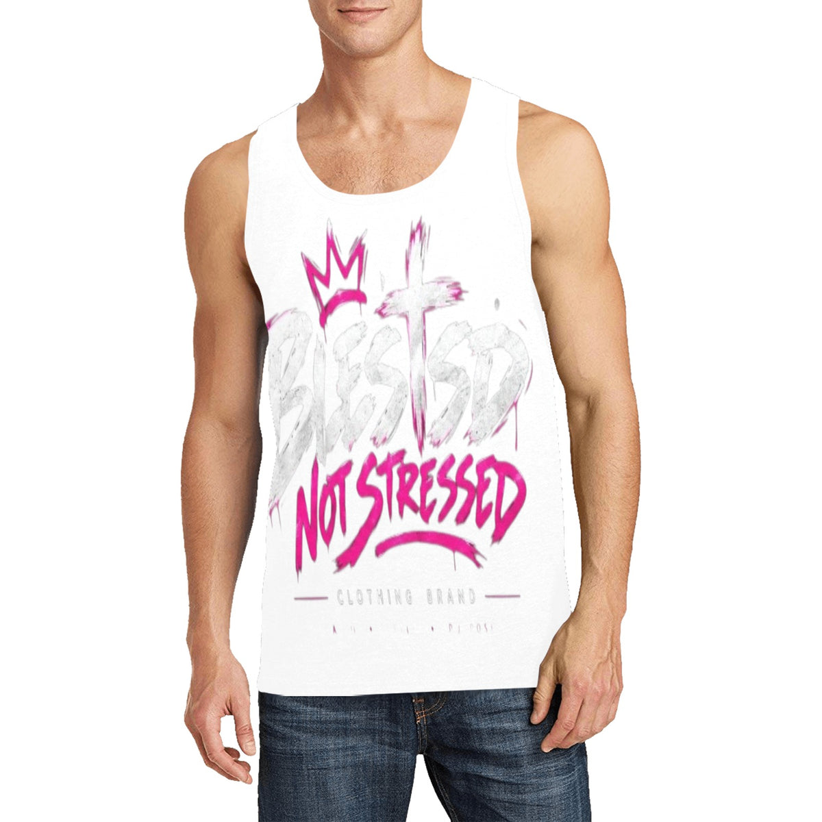 Blessed Not Stressed Men's Relaxed-Fit Graphic Tank Top
