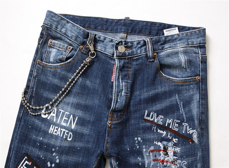 men jeans famous D2 Men slim jeans pants mens denim trousers zipper blue hole Pencil Pants