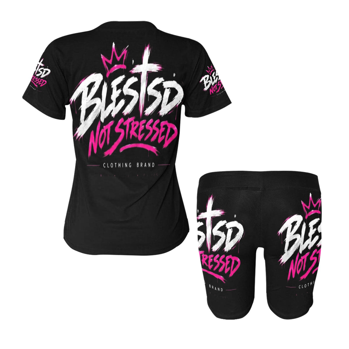 Blessed Not Stressed Women's Printed T-Shirt & Shorts Set