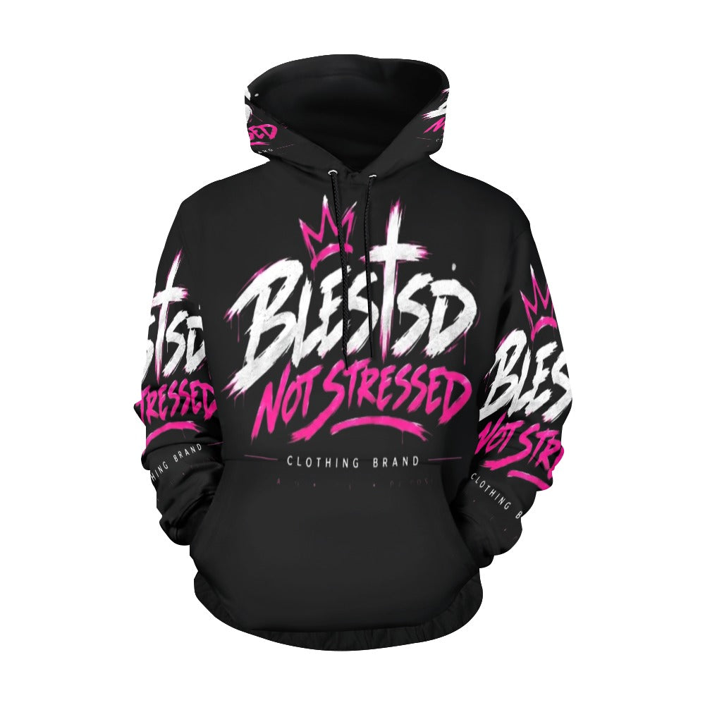 Blessed Not Stressed Women's All-Over Print Pullover Hoodie