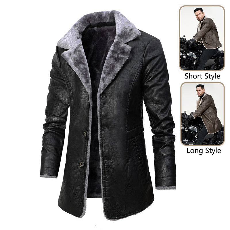 Plush Lapel Single-breasted leather Coat For Men