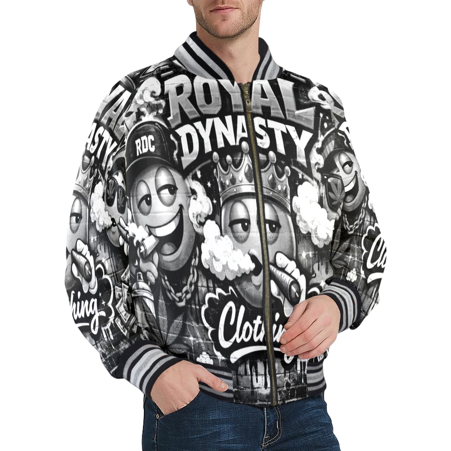 RDC LIT EMOJI New Men's Striped Trim Bomber Jacket