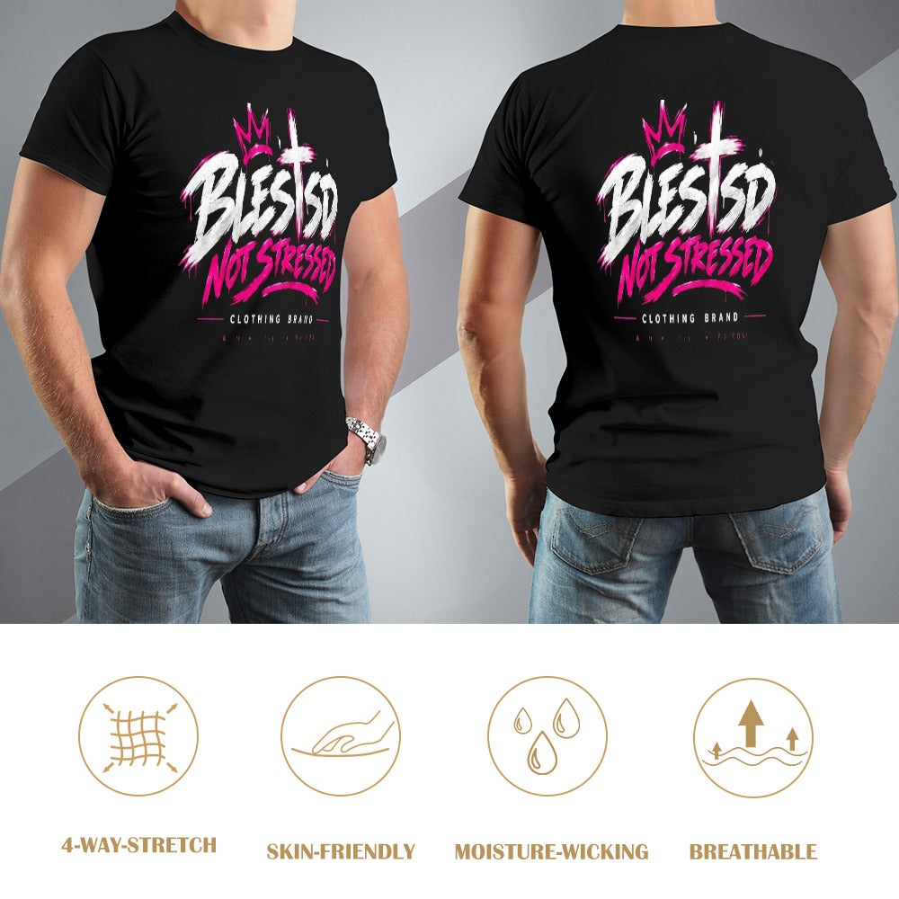 Blessed Not Stressed Men's 100% Cotton Graphic T-Shirt