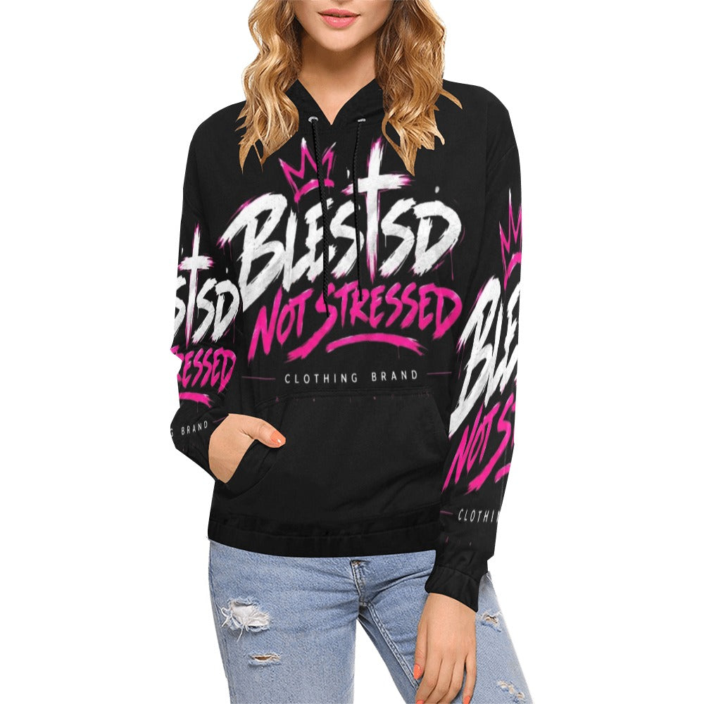 Blessed Not Stressed Women's All-Over Print Pullover Hoodie