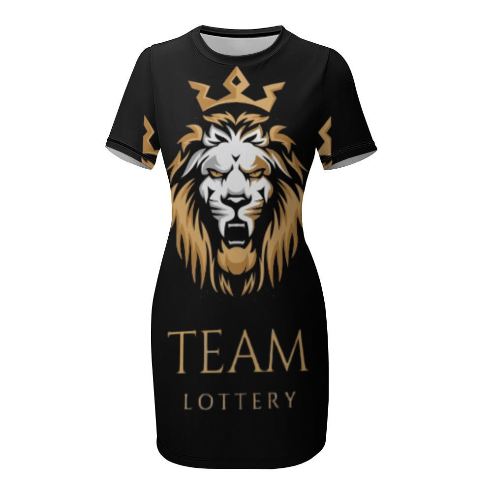 TEAM LOTTERY LION QUEEN Crew Neck Short Sleeve Dress