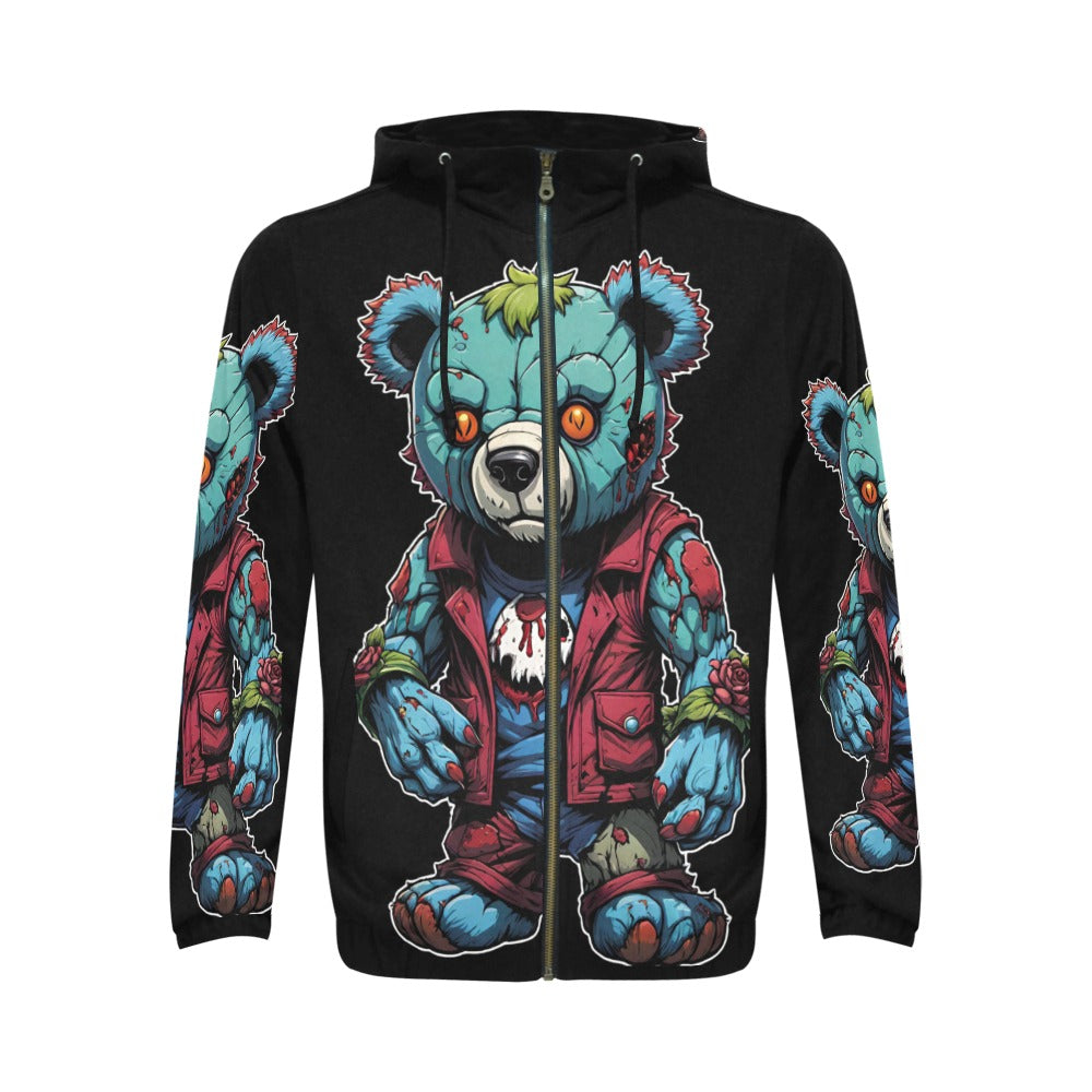 zombie bear Men's All Over Print Full Zip Hoodie (Model H14)