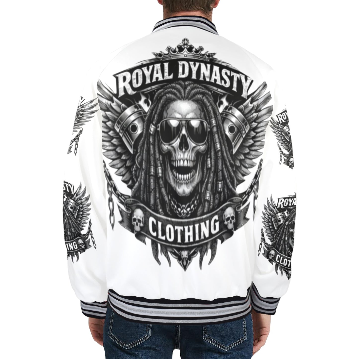 Royal Dynasty Skull Jacket Men's Striped Trim Bomber