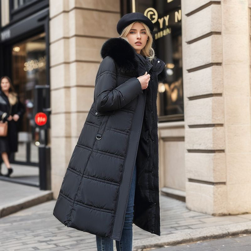 Women's Winter Slim Long Jacket With Fur Hood