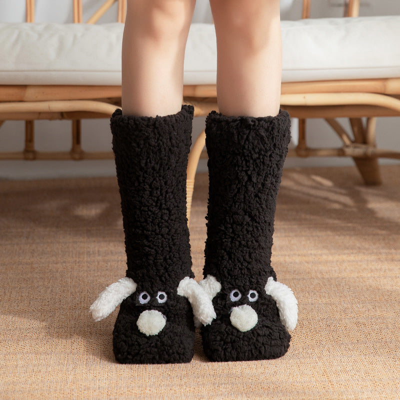 Cute furry Cartoon Dog non slip Socks For Women