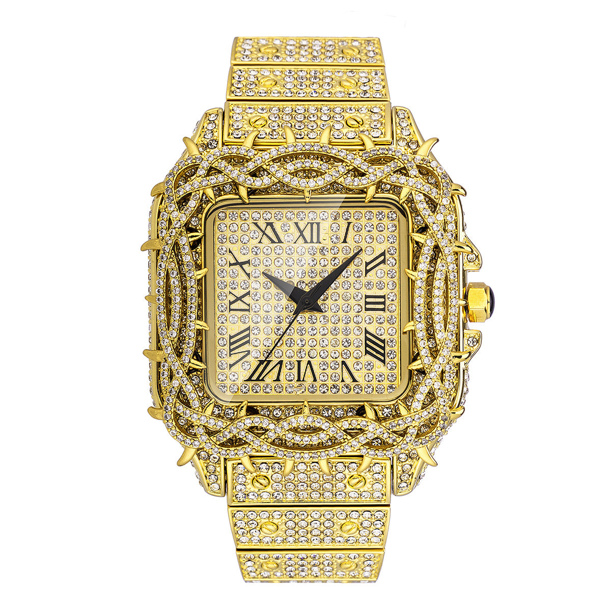 Men's Ice Thorn Dial Zircon Full Diamond Square Quartz Watch