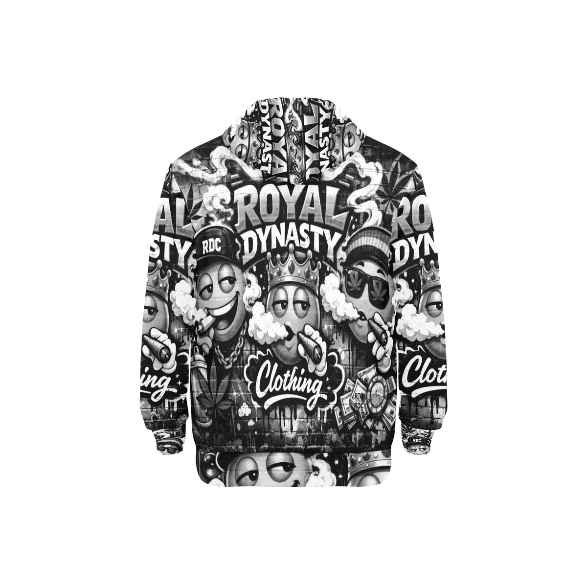 RDC BLACK WHITE LIT EMOJI Men's Long Sleeve Fleece Hoodie (H55)
