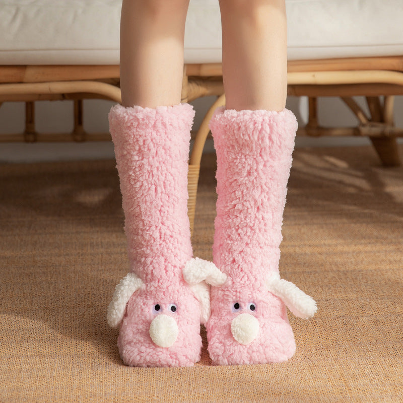 Cute furry Cartoon Dog non slip Socks For Women