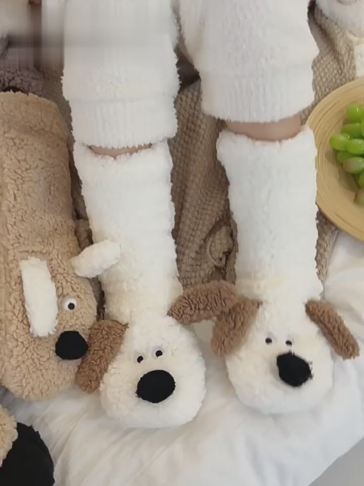 Cute furry Cartoon Dog non slip Socks For Women
